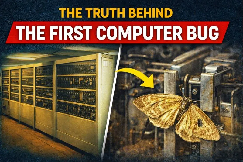 A close-up of a moth stuck in a relay, illustrating the truth behind the first computer bug found in early hardware.