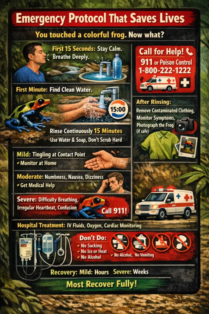 emergency protocol that save life when you touched a poison frog.