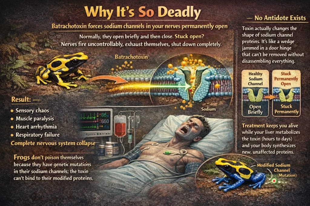 how much deadly the poison frogs are, visuals with the effect of poison,